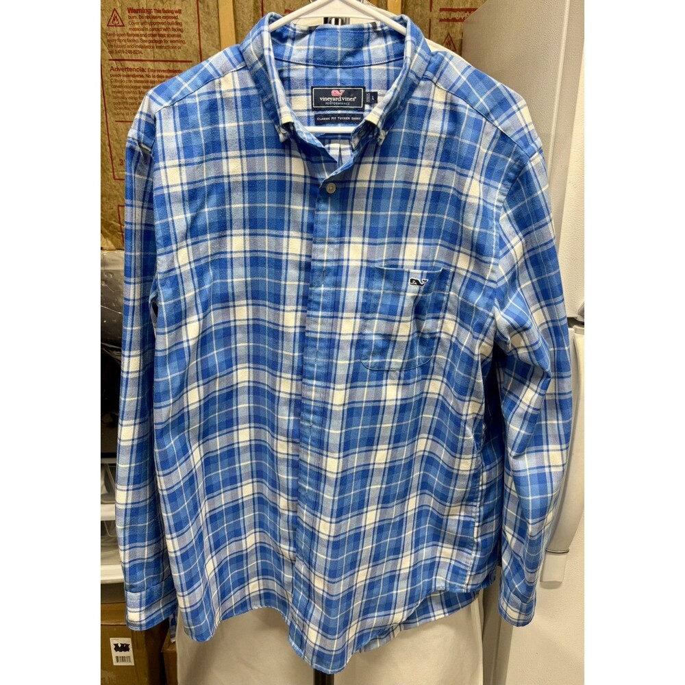 Vineyard Vines Performance Shirt Mens Large Blue Plaid Classic Fit Tucker Button